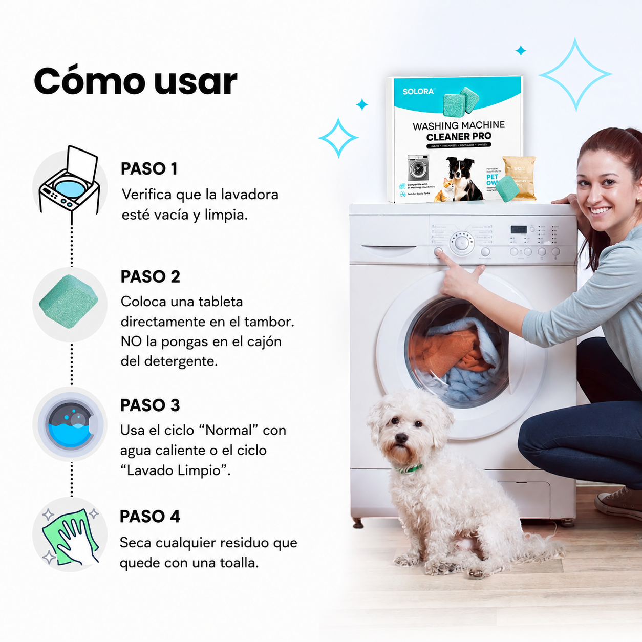 SOLORA Limpiador de Lavadora Anti Pelo y Olores